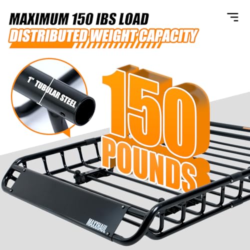 MAXXHAUL 70115 - Portaequipajes para Techo de 46 x 36 x 4-1/2 Pulgadas, Cesta de Acero, Soporte para Equipaje Superior de Coche para SUV y camionetas, Capacidad de 150 Libras, Color Negro