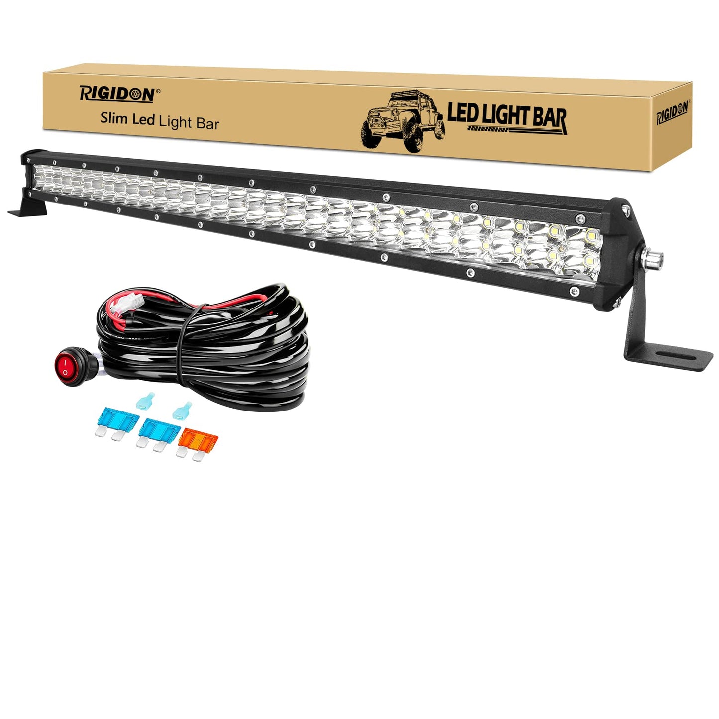 RIGIDON 24 Pulgadas 60 cm 180W foco barra de luz led y 12v kit de cableado, Spot barras luminosas led para off road camión coche ATV todoterreno 4x4 vehículos, 6000K blanca, Impermeable
