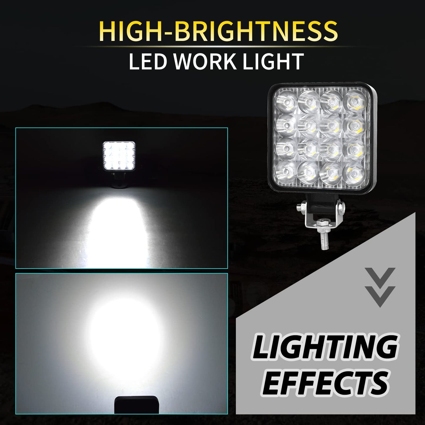 RIGIDON 4 Pcs Faro de trabajo rectangular, 3.3 pulgadas mini 48W, Spot lámpara trabajo led para off road camión coche ATV 4x4 tractor moto, Exterior foco led 12v 24v spotlights faros antiniebla