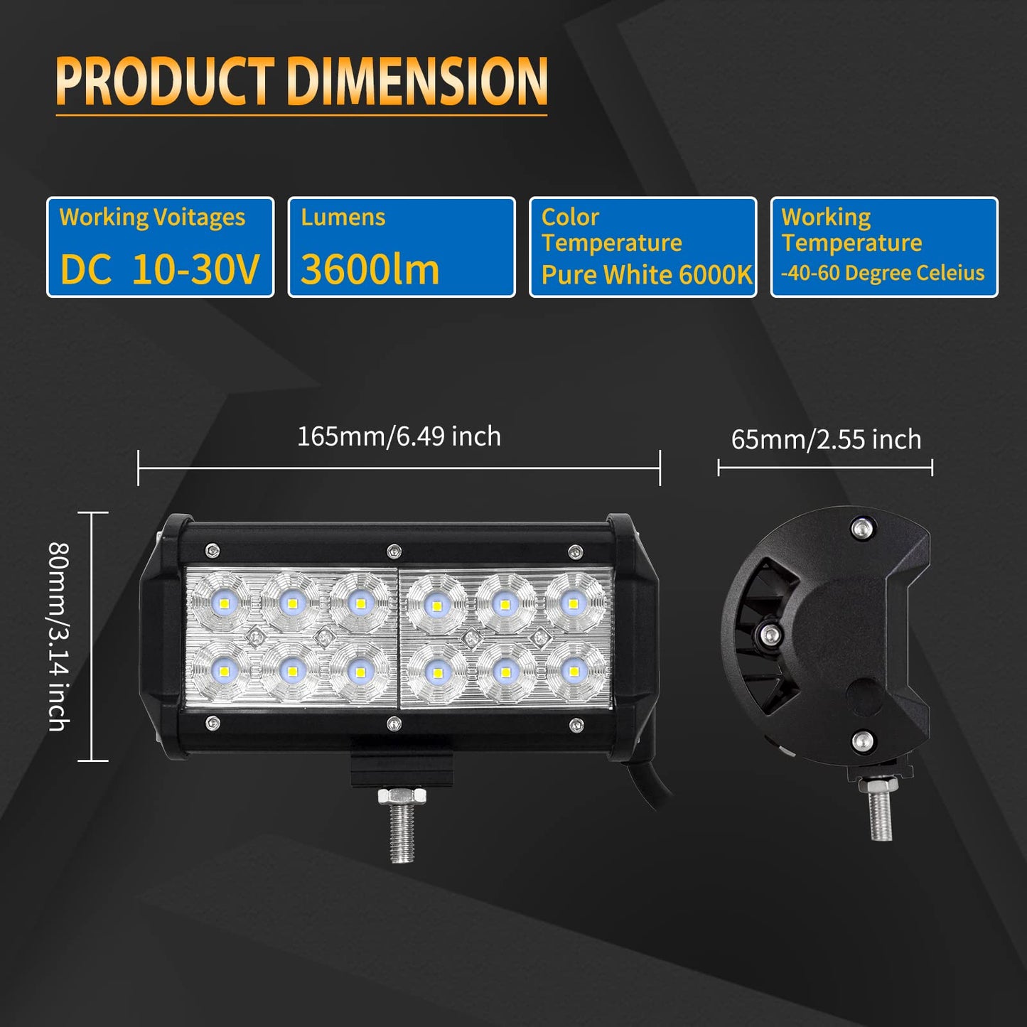 RIGIDON 2 Pcs 7 pulgadas 36W faro de trabajo led, Floodlight y 12V kit de cableado y soporte de matrícula y soporte de montaje para off road camión coche ATV SUV 4x4, Led trabajo luz inundacion