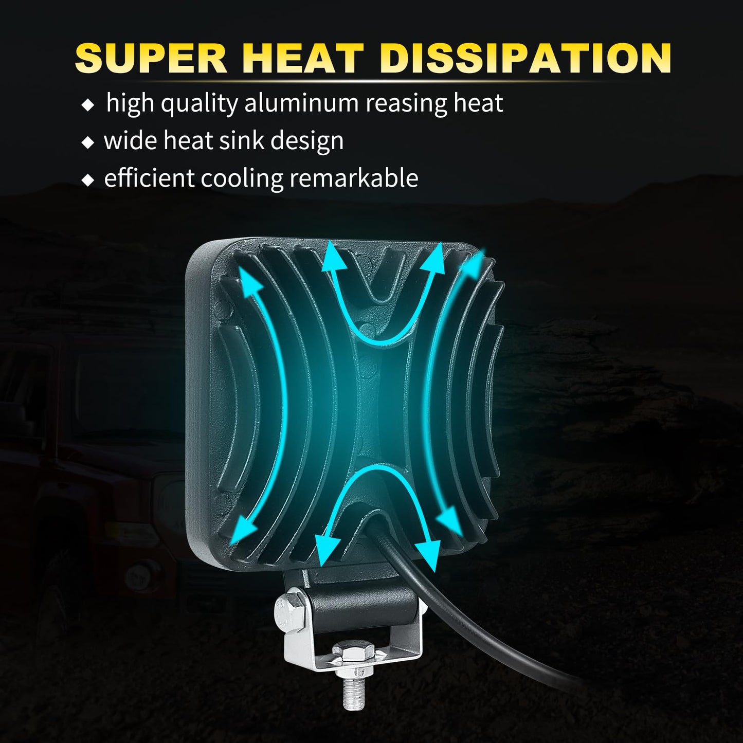 RIGIDON 4 Pcs Faro de trabajo rectangular, 3.3 pulgadas mini 48W, Spot lámpara trabajo led para off road camión coche ATV 4x4 tractor moto, Exterior foco led 12v 24v spotlights faros antiniebla