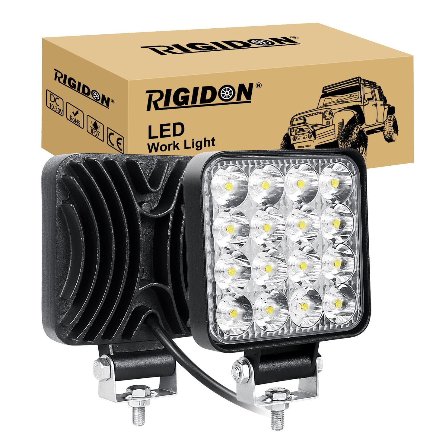 RIGIDON 2 Pcs Faro de trabajo rectangular, 3.3 pulgadas mini 48W, Spot lámpara trabajo led para off road camión coche ATV 4x4 tractor moto, Exterior foco led 12v 24v spotlights faros antiniebla