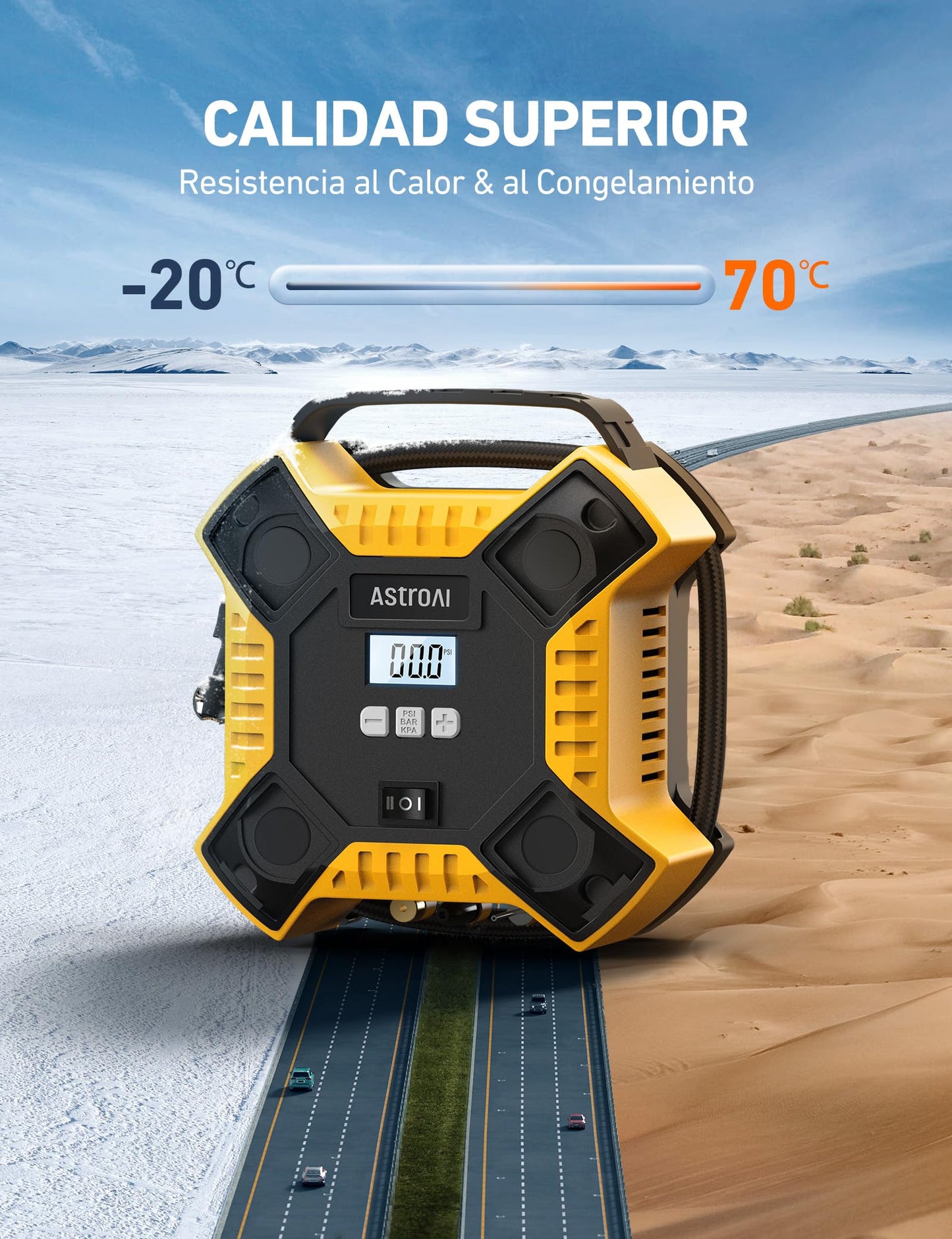 AstroAI Inflador Ruedas Coche de 160 PSI 12V con Larga Vida Útil, Compresor Aire Portátil, Compresor Aire Coche, Hinchador Ruedas Coche con Luz LED, Pantalla Digital y Manómetro para Coche y Etc.