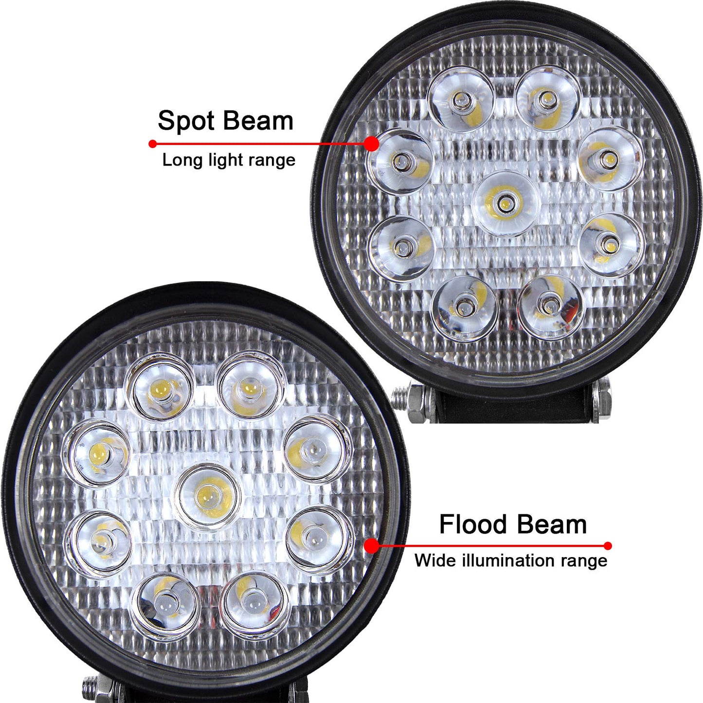 RIGIDON 10Pcs Faro de trabajo redondos, 4 pulgadas 27W, Spot lámpara trabajo led para off road camión coche ATV SUV 4x4 Tractor, Faros trabajo led 12v 24v Spotlights faros antiniebla,6000K Blanco