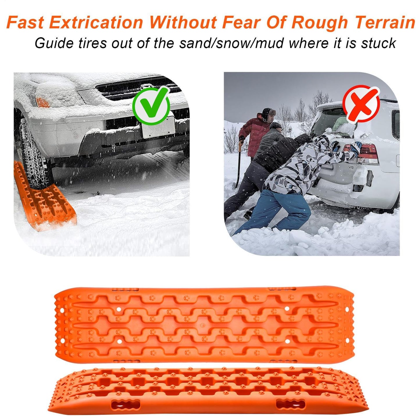 Tablero De Tracción Para Nieve Y Barro, 2 Piezas - Alta Resistencia 10 Toneladas, Diseño Antideslizante Con Clavos En Cruz Y Pentágono, Para Vehículos Todo Terreno | Negro, Rojo, Naranja