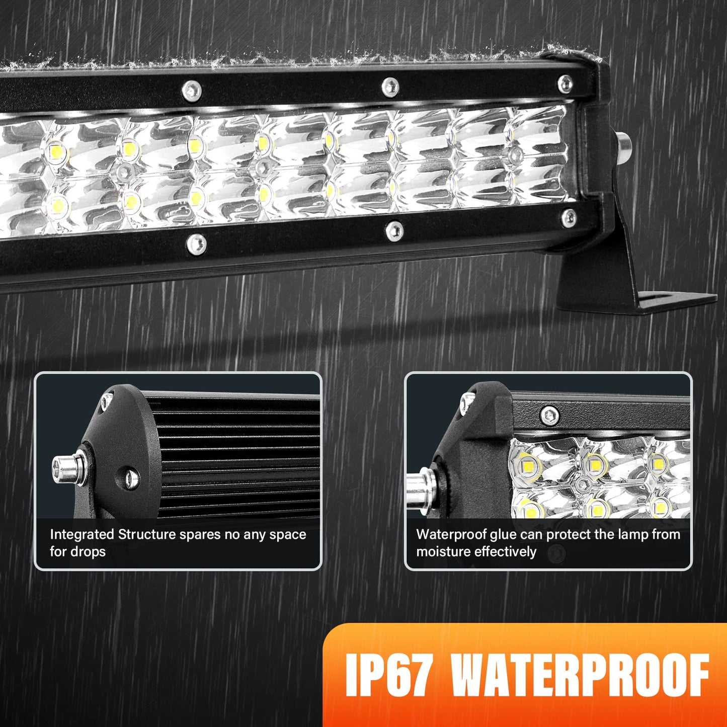 RIGIDON 24 Pulgadas 60 cm 180W foco barra de luz led y 12v kit de cableado, Spot barras luminosas led para off road camión coche ATV todoterreno 4x4 vehículos, 6000K blanca, Impermeable