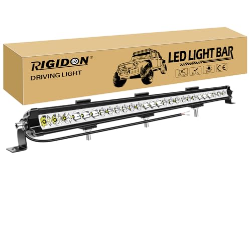 RIGIDON 29 Pulgadas 73 cm 90W 9000LM barra de luz led, 12V 24V Unica fila barra luminosas led para off road camión coche ATV SUV 4x4, Foco Inundación Combo, lámpara de conducción 6000K, Impermeable