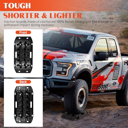 BYERN Auto Tablas de tracción – Tablas de recuperación Todoterreno, Pistas de recuperación Cortas, Mini Alfombrilla de Escalera de neumáticos para Nieve, Barro, Arena, Rescate 4x4 4WD Jeep Truck