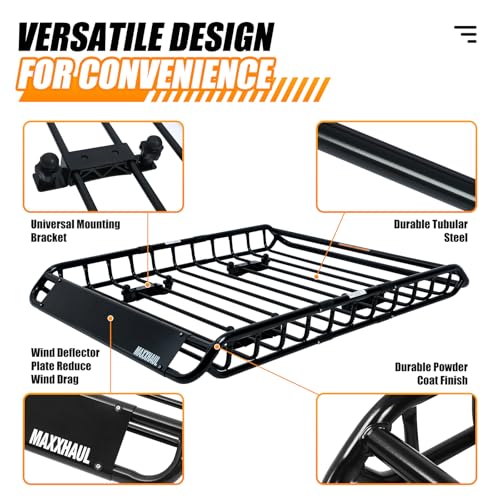 MAXXHAUL 70115 - Portaequipajes para Techo de 46 x 36 x 4-1/2 Pulgadas, Cesta de Acero, Soporte para Equipaje Superior de Coche para SUV y camionetas, Capacidad de 150 Libras, Color Negro