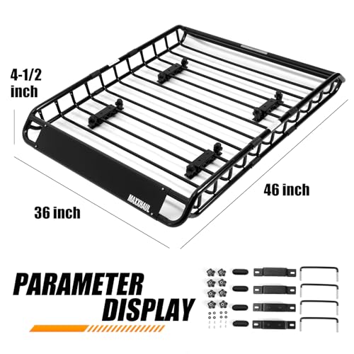 MAXXHAUL 70115 - Portaequipajes para Techo de 46 x 36 x 4-1/2 Pulgadas, Cesta de Acero, Soporte para Equipaje Superior de Coche para SUV y camionetas, Capacidad de 150 Libras, Color Negro