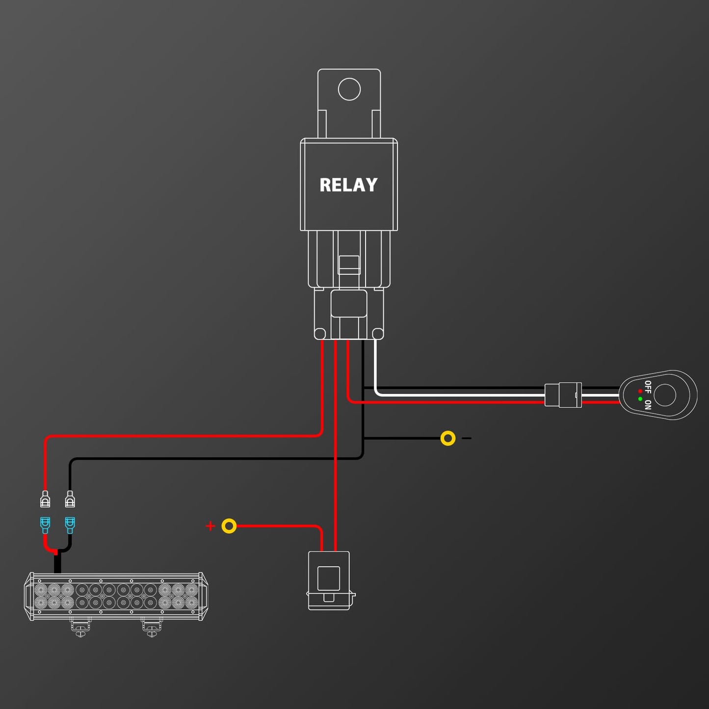 RIGIDON 1 Lead 12 V 18AWG CC Kit de cableado de luz antiniebla, Kit de cableado para barra de luz led, lámpara trabajo, faro, Arnés de encendido/apagado de relé de fusible (Modelo A)