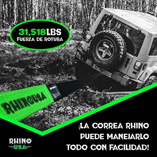 Rhino USA Correa de Remolque (7,6cmX6,1m) - Resistencia a la Rotura de 13.600 kg - Cuerda de Recuperación de Emergencia para Camión, UTV, ATV - Recuperación Heavy Duty para Uso Todoterreno 4X4 - Negra