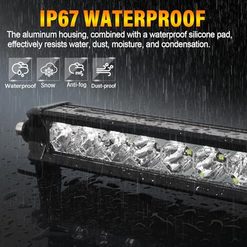 RIGIDON 29 Pulgadas 73 cm 90W 9000LM barra de luz led, 12V 24V Unica fila barra luminosas led para off road camión coche ATV SUV 4x4, Foco Inundación Combo, lámpara de conducción 6000K, Impermeable