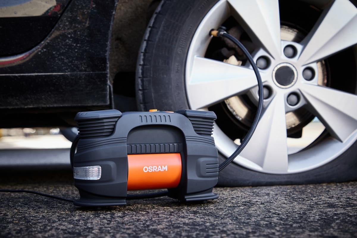 OSRAM TYREinflate 830, inflador de neumáticos para vehículos Grandes, inflador Digital de con Parada automática y luz LED, válvula desinfladora, compresor portátil para neumáticos de automóviles