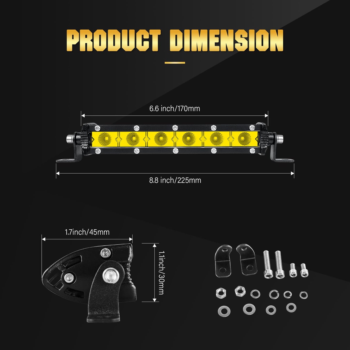 RIGIDON Amarillo Barra de luz led, 12V 24V 7 Pulgadas 30W floodlights, Unica Fila Barras Luminosas led para Off Road camión Coche ATV SUV 4x4 Todoterreno, luz inundacion , 3000k Faros antiniebla