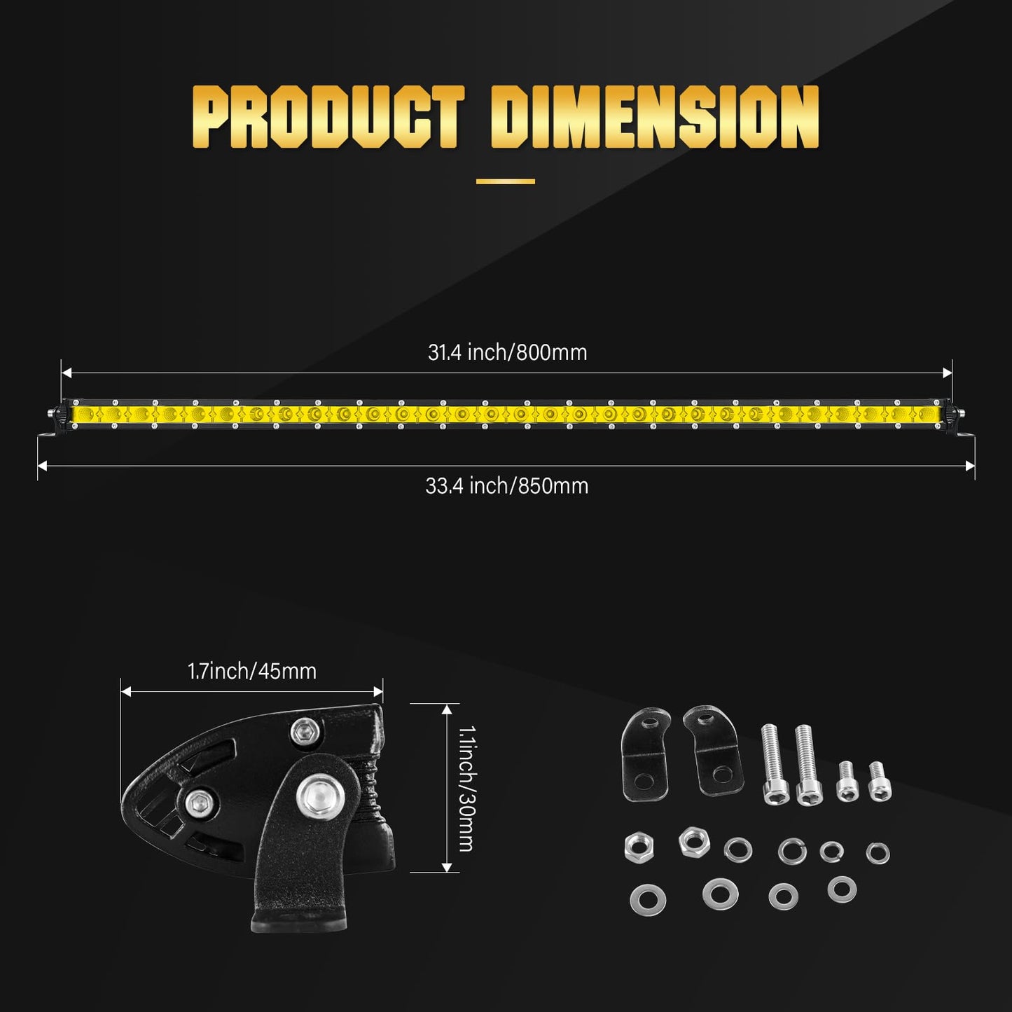 RIGIDON Amarillo Barra de luz led, 12V 24V 32 Pulgadas 150W, Unica Fila Delgado Barras Luminosas led para Off Road camión Coche ATV SUV 4x4 Todoterreno, 3000k Faros antiniebla, Flood Spot Combo