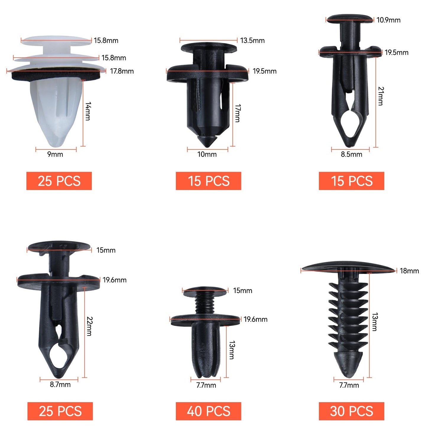 Preciva grapas coche surtido con remaches y clips, grapas para coche 150 unidades con 6 tipos, 5 saca grapas incluidos, grapas para coche, chinchetas techo coche, accesorios coche interior