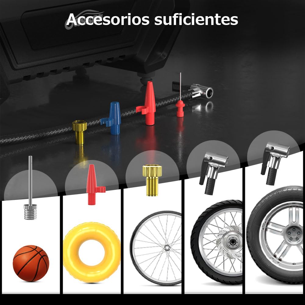 Oasser Inflador Ruedas Coche DC 12V y AC 220V Compresor Aire portatil con Pantalla LCD Luz LED Cable de 3M 150PSI para Coches, Motos y Bicicletas