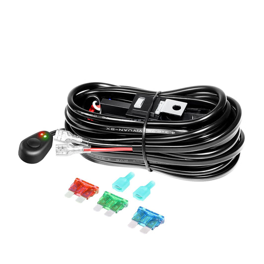 RIGIDON 1 Lead 12 V 18AWG CC Kit de cableado de luz antiniebla, Kit de cableado para barra de luz led, lámpara trabajo, faro, Arnés de encendido/apagado de relé de fusible (Modelo A)
