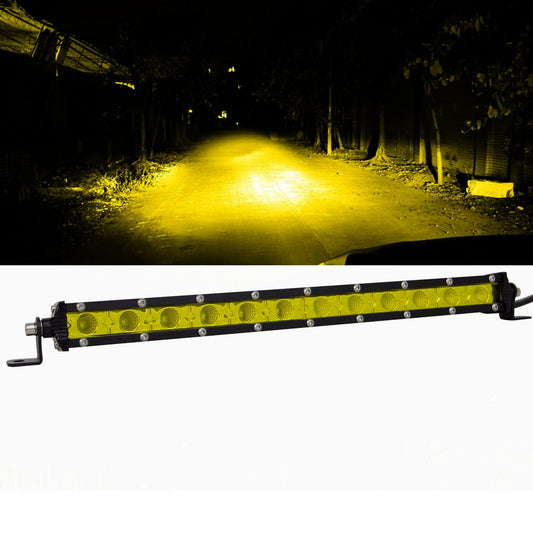 RIGIDON Amarillo Barra de luz led, 12V 24V 13 Pulgadas 60W floodlights, Unica Fila Barras Luminosas led para Off Road camión Coche ATV SUV 4x4 Todoterreno, luz inundacion , 3000k Faros antiniebla