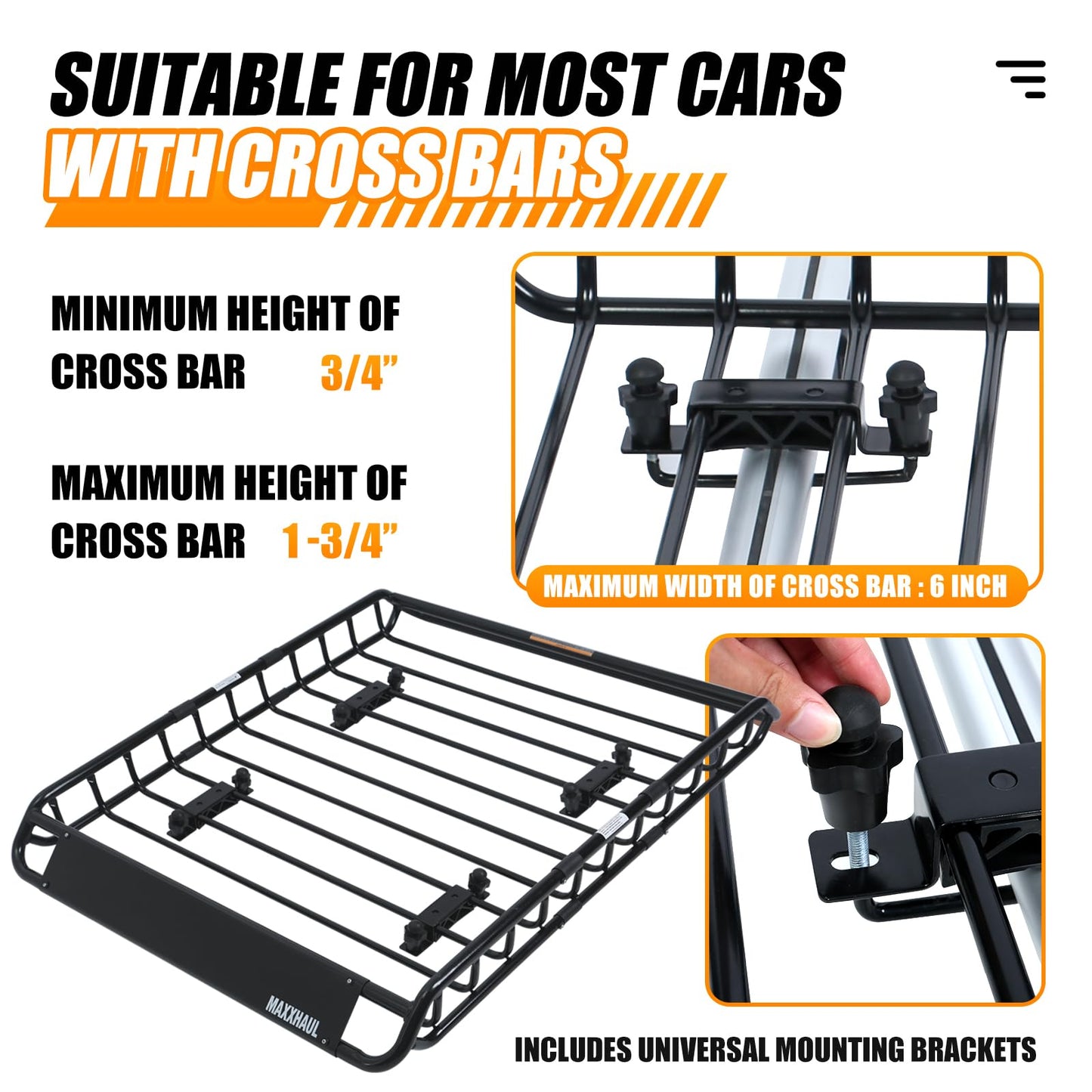 MAXXHAUL 70115 - Portaequipajes para Techo de 46 x 36 x 4-1/2 Pulgadas, Cesta de Acero, Soporte para Equipaje Superior de Coche para SUV y camionetas, Capacidad de 150 Libras, Color Negro