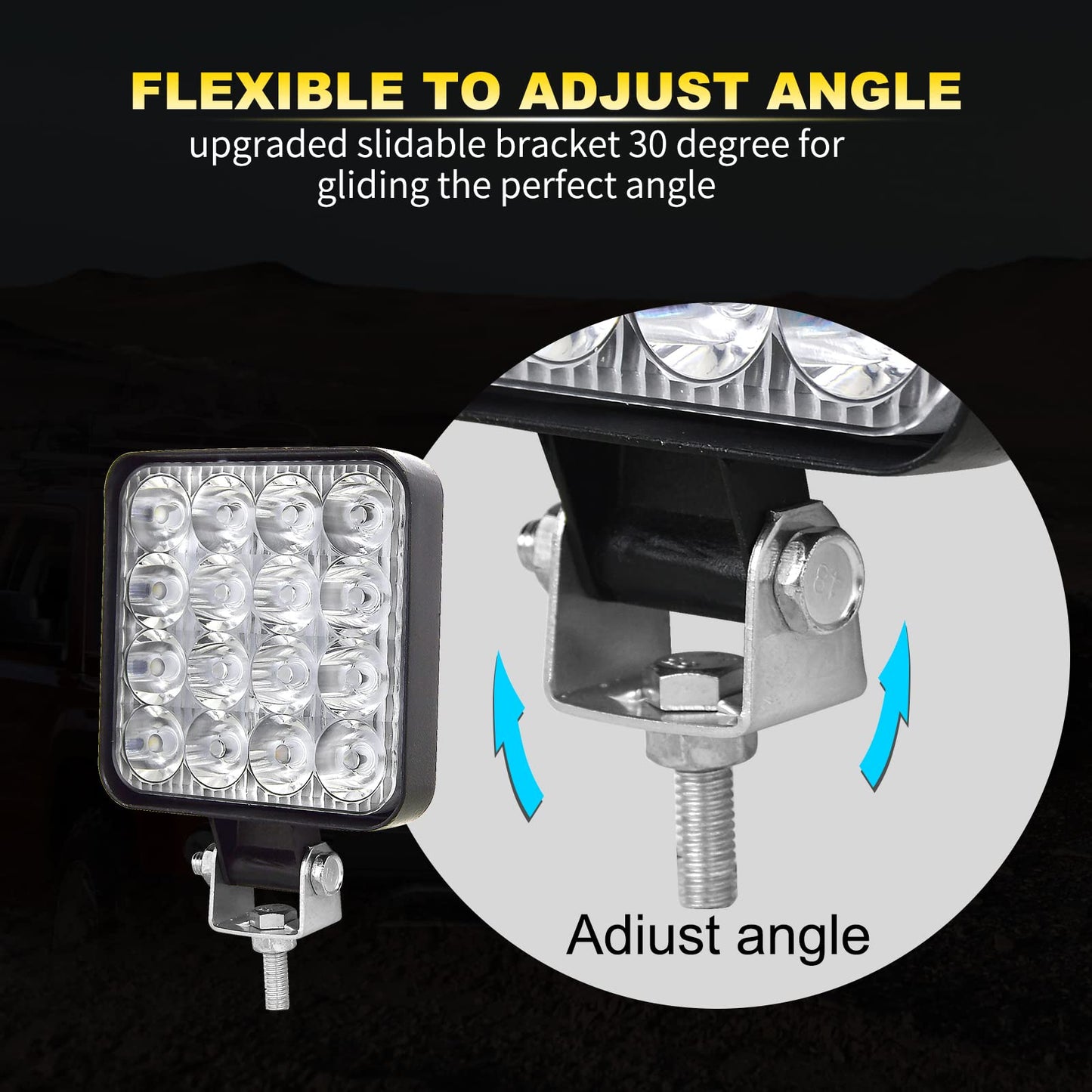 RIGIDON 4 Pcs Faro de trabajo rectangular, 3.3 pulgadas mini 48W, Spot lámpara trabajo led para off road camión coche ATV 4x4 tractor moto, Exterior foco led 12v 24v spotlights faros antiniebla