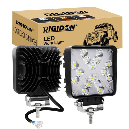 RIGIDON 2 Piezas 4 pulgadas 48W faro de trabajo rectangular, faros largo alcance led, Blanco y ámbar spot lámpara trabajo led para off road camión coche ATV 4x4 tractor, foco led 12v 24v spotlights