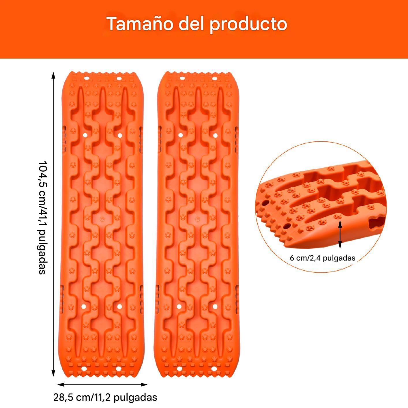 Tablero De Tracción Para Nieve Y Barro, 2 Piezas - Alta Resistencia 10 Toneladas, Diseño Antideslizante Con Clavos En Cruz Y Pentágono, Para Vehículos Todo Terreno | Negro, Rojo, Naranja