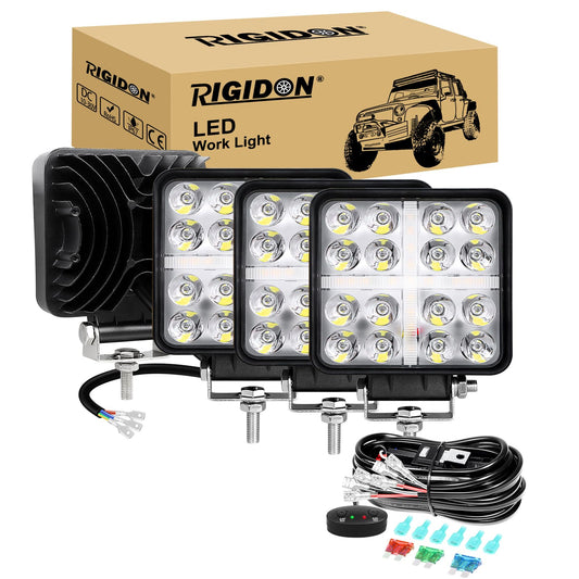 RIGIDON 4x 4 pulgadas 48W faro de trabajo y 12V kit de cableado, Blanco y ámbar spot lámpara trabajo led para off road camión coche ATV 4x4 tractor motor, Exterior foco led spotlights faros antiniebla