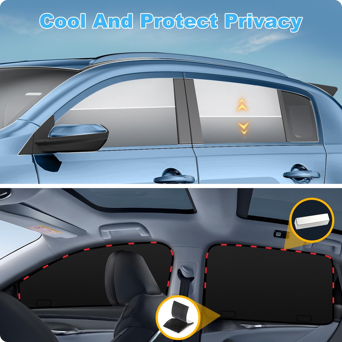 XCBYT Parasol Lateral Magnético 4 Unidades, Ventanas Traseras Coche, Protector Solar, Cortinas, Oscurecedor, Protección UV y Contra el Calor