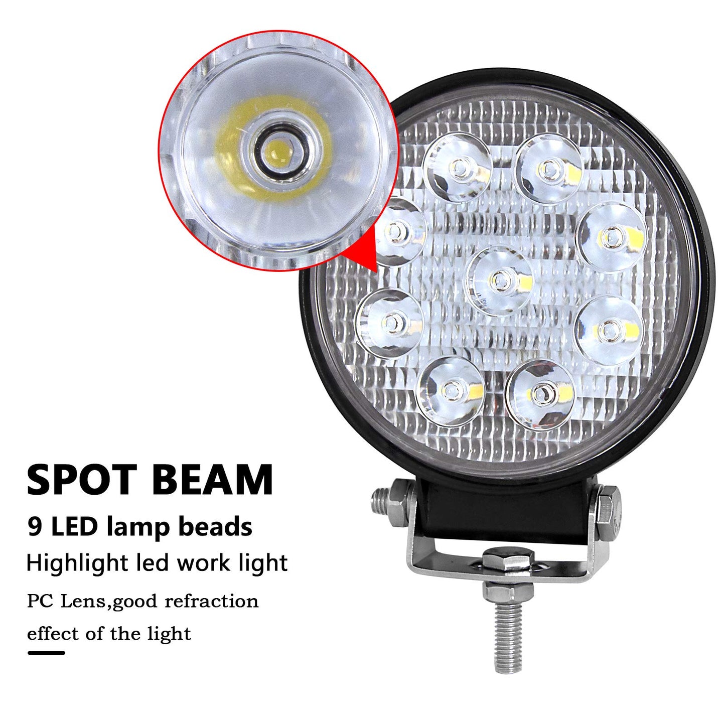 RIGIDON 10Pcs Faro de trabajo redondos, 4 pulgadas 27W, Spot lámpara trabajo led para off road camión coche ATV SUV 4x4 Tractor, Faros trabajo led 12v 24v Spotlights faros antiniebla,6000K Blanco