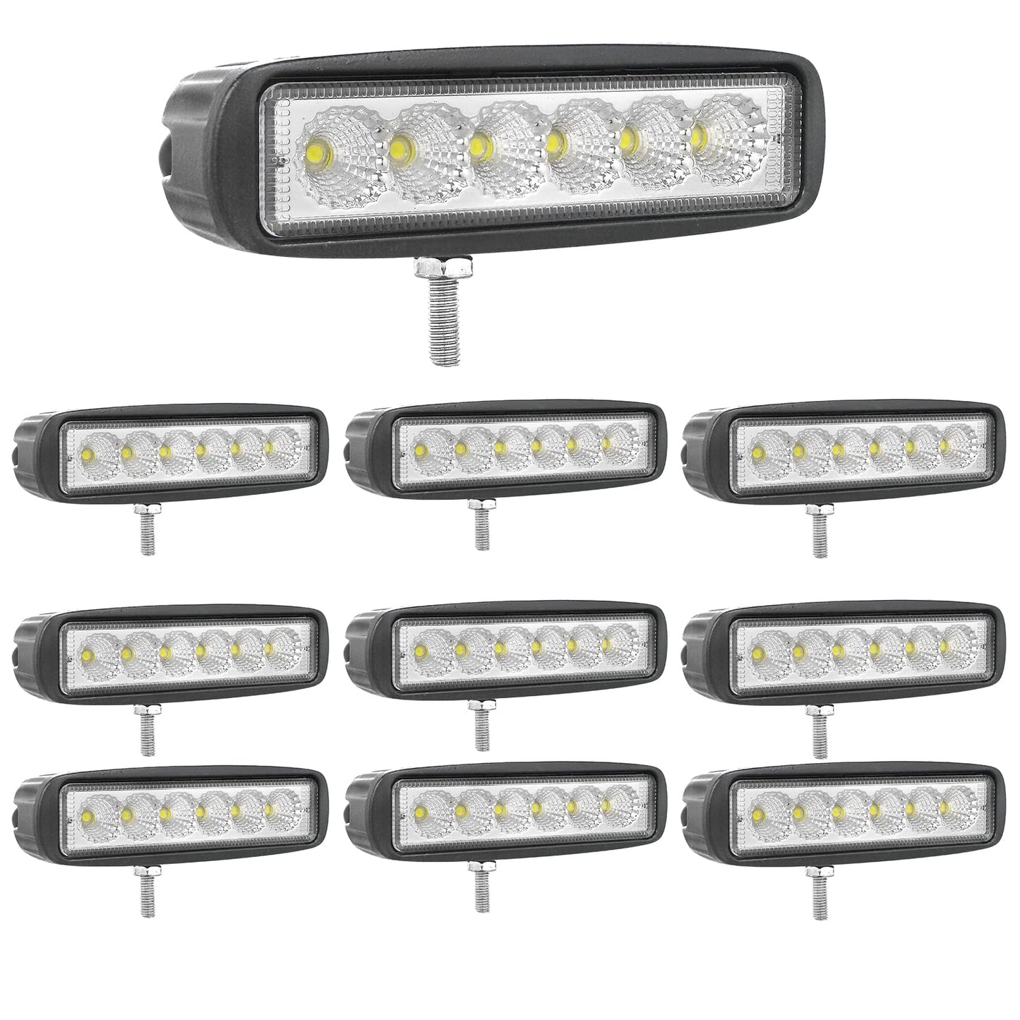 RIGIDON 10 Pcs Floodlight, 6 Pulgadas 18W, Flood lámpara Trabajo led para Off Road camión Coche ATV SUV 4x4 Tractor, 12v 24v Faros antiniebla, 6000K Blanco Barra de luz leds