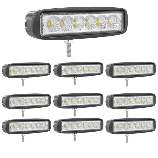 RIGIDON 10 Pcs Floodlight, 6 Pulgadas 18W, Flood lámpara Trabajo led para Off Road camión Coche ATV SUV 4x4 Tractor, 12v 24v Faros antiniebla, 6000K Blanco Barra de luz leds