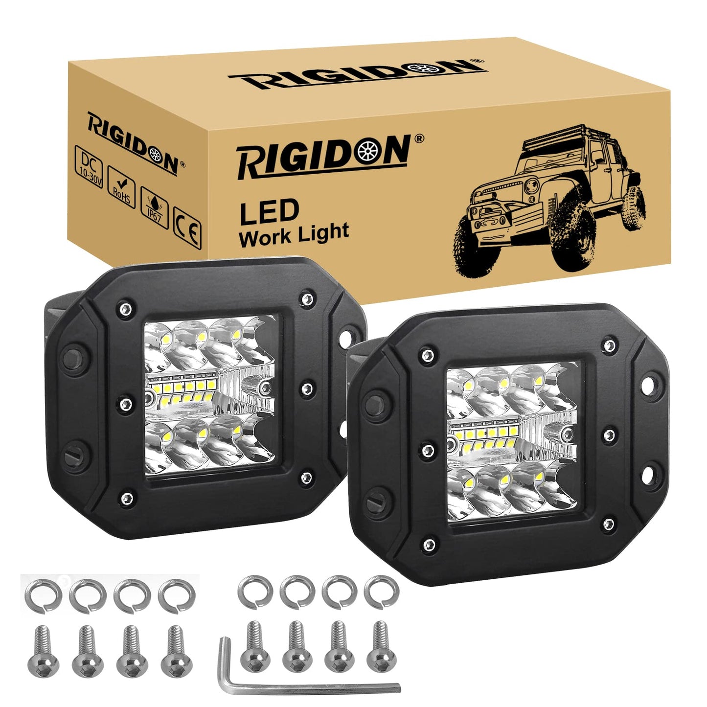 RIGIDON 2 Pcs faros trabajo led, 5 pulgadas 42W, lámpara trabajo led para off road camión coche SUV 4x4 Tractor, 12v 24v Spotlights faros antiniebla,6000K off road led lights, luz de niebla trasera