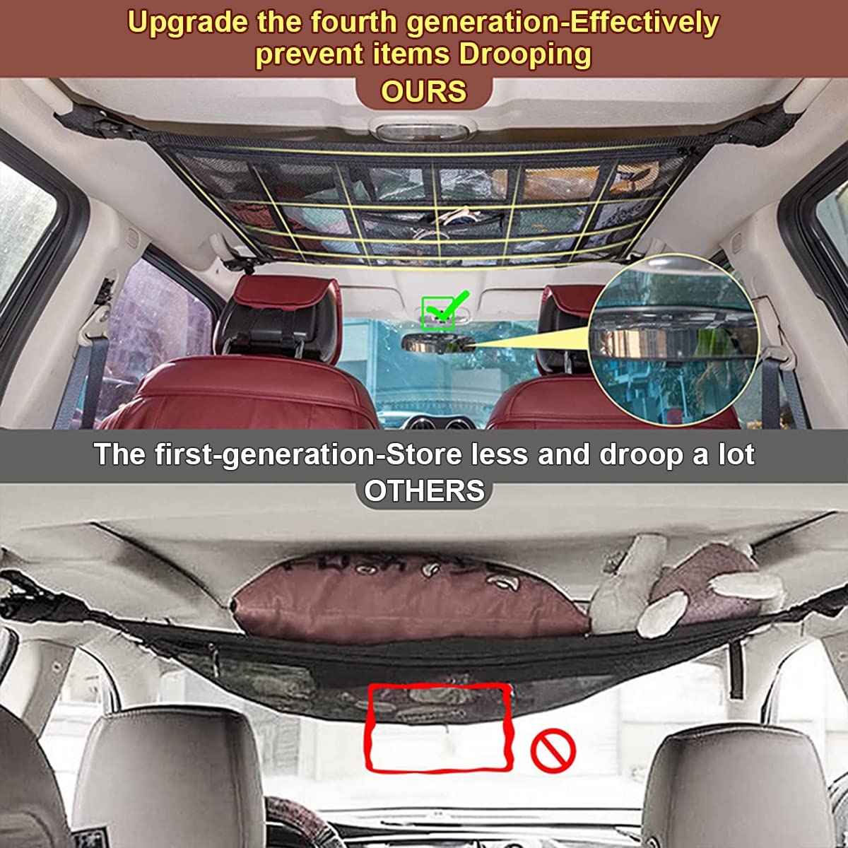 Red Almacenamiento Universal para Techo de Coche, Furgoneta Camper, Organizador de Cargo de Almacenaje, Poliéster, Negro (25,5 * 35,5in)