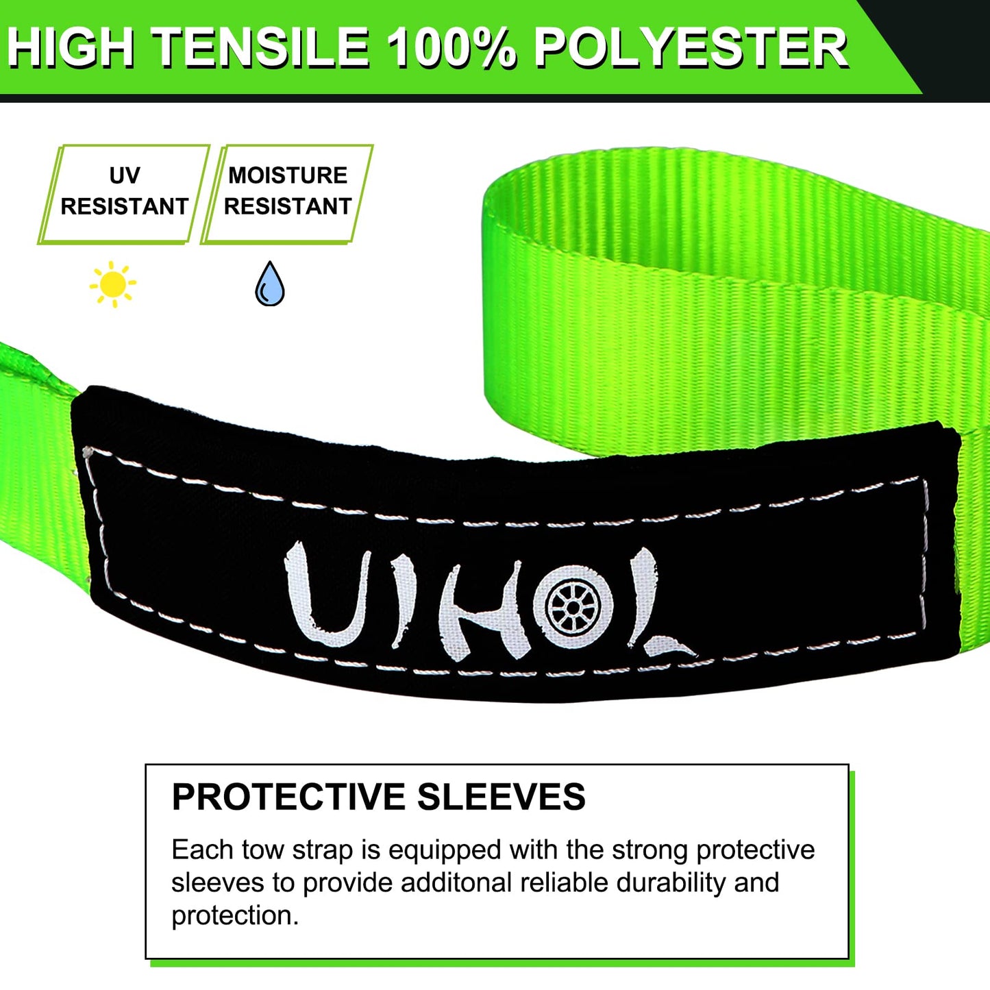 Cuerda de Remolque para Coche 10T, UIHOL 1/2'' Grillete Proa con Una Resistencia la Rotura de 26,455 LBS, 5M Eslinga 4x4 de Emergencia Vehículo para Mayor Seguridad,Diseño Verde Fluorescente