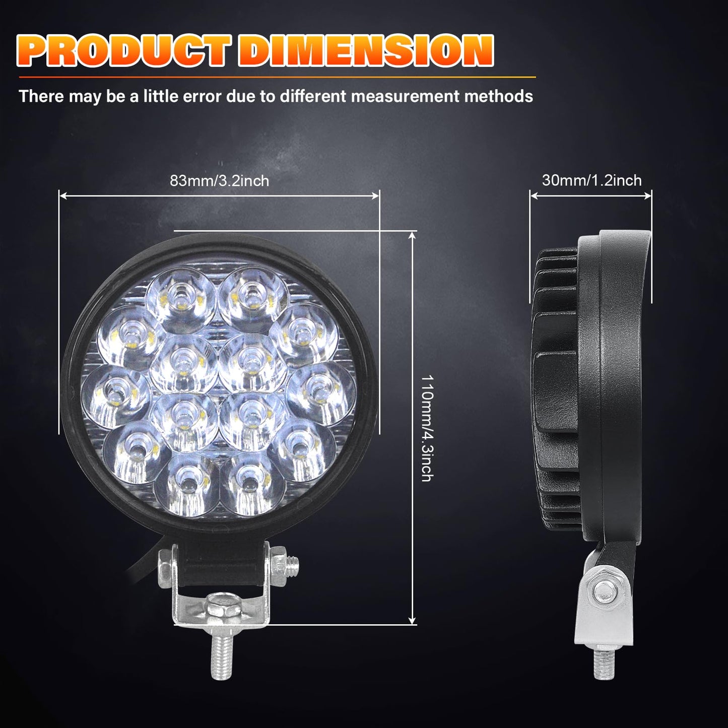 RIGIDON 2 Pcs Faro de trabajo redondos, 3.2 pulgadas mini 42W, Spot lámpara trabajo led para off road camión coche ATV 4x4 tractor moto, Exterior foco led 12v 24v spotlights faros antiniebla, 6000K