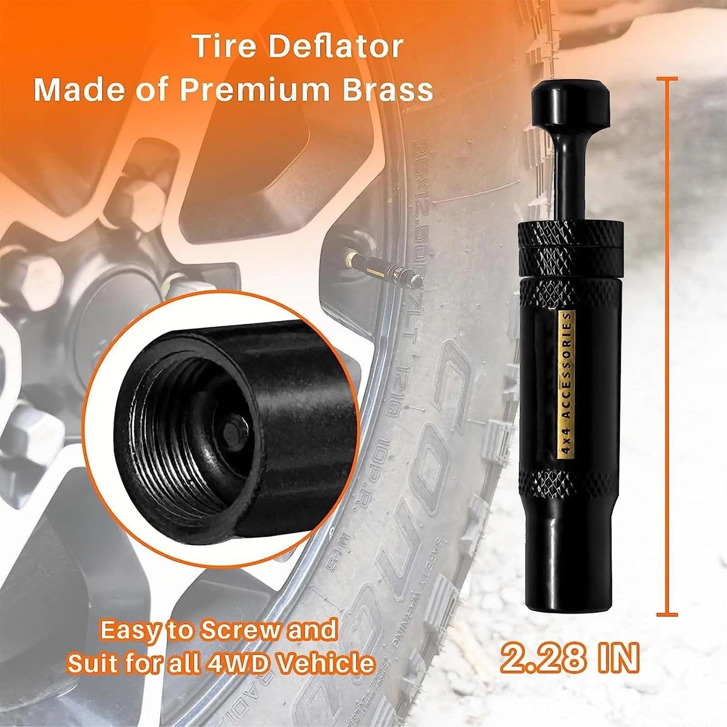 Deflactor de neumáticos automático, desinflador de neumáticos rápido, deflector de aire ajustable, 4 piezas 4 x 4 (10 – 30 psi) Auto Stop Rapid para vehículos todoterreno
