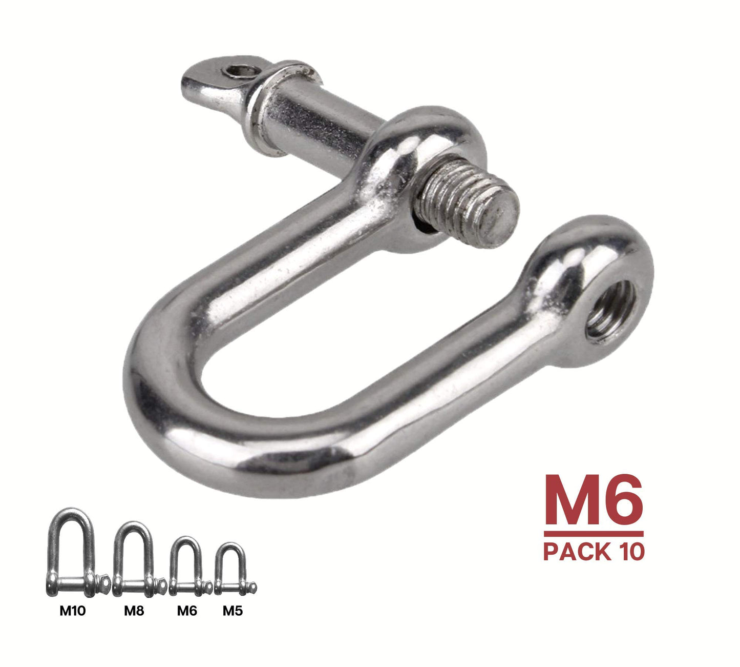 DOJA INDUSTRIAL | Grilletes de Acero Galvanizado M6 | PACK: 10 | GRILLETE de acero RECTOS para colgar saco de boxeo cables de acero cadena de acero | Grilletes 4x4 en D para cargas pesadas transporte