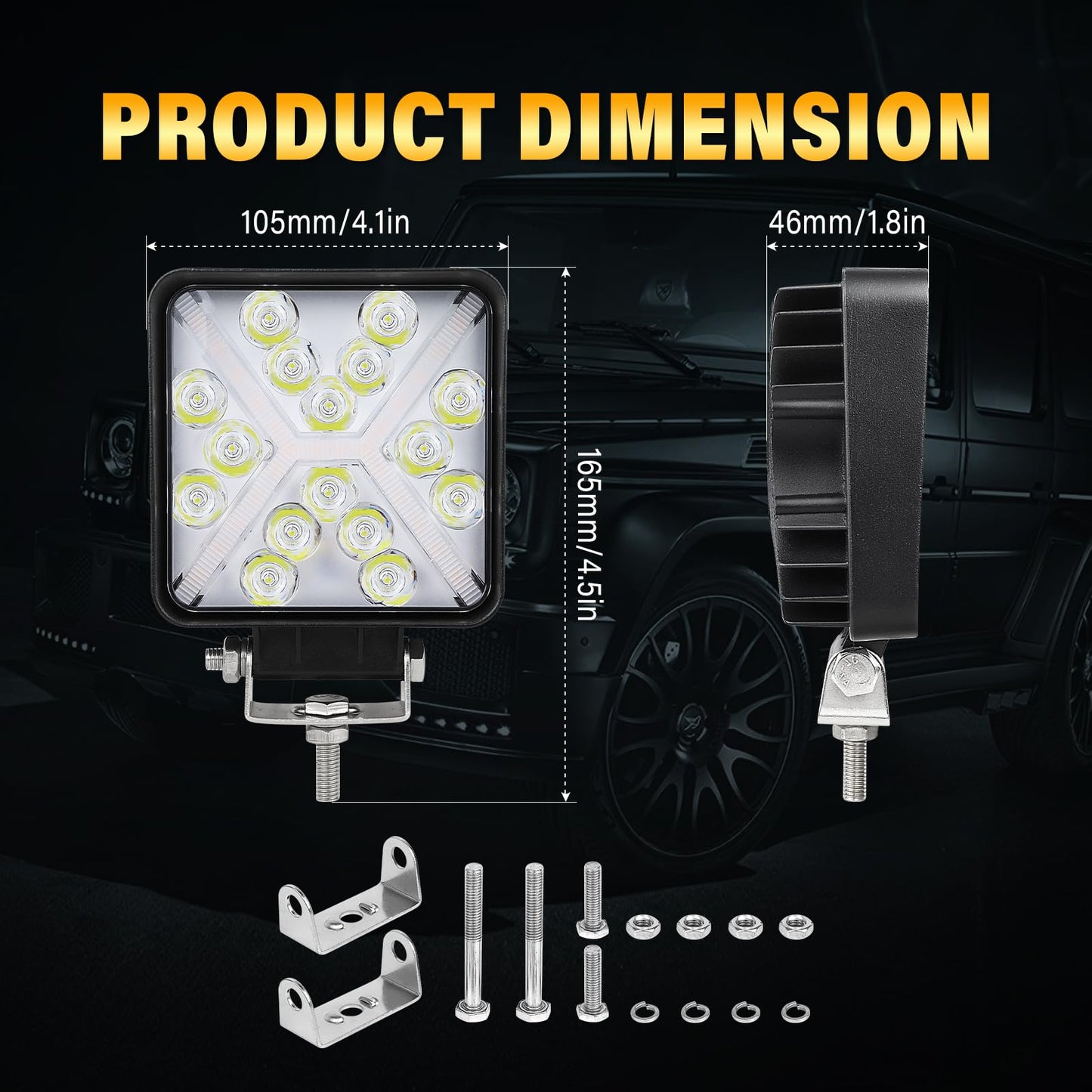 RIGIDON 2 Piezas 4 pulgadas 48W faro de trabajo rectangular, faros largo alcance led, Blanco y ámbar spot lámpara trabajo led para off road camión coche ATV 4x4 tractor, foco led 12v 24v spotlights
