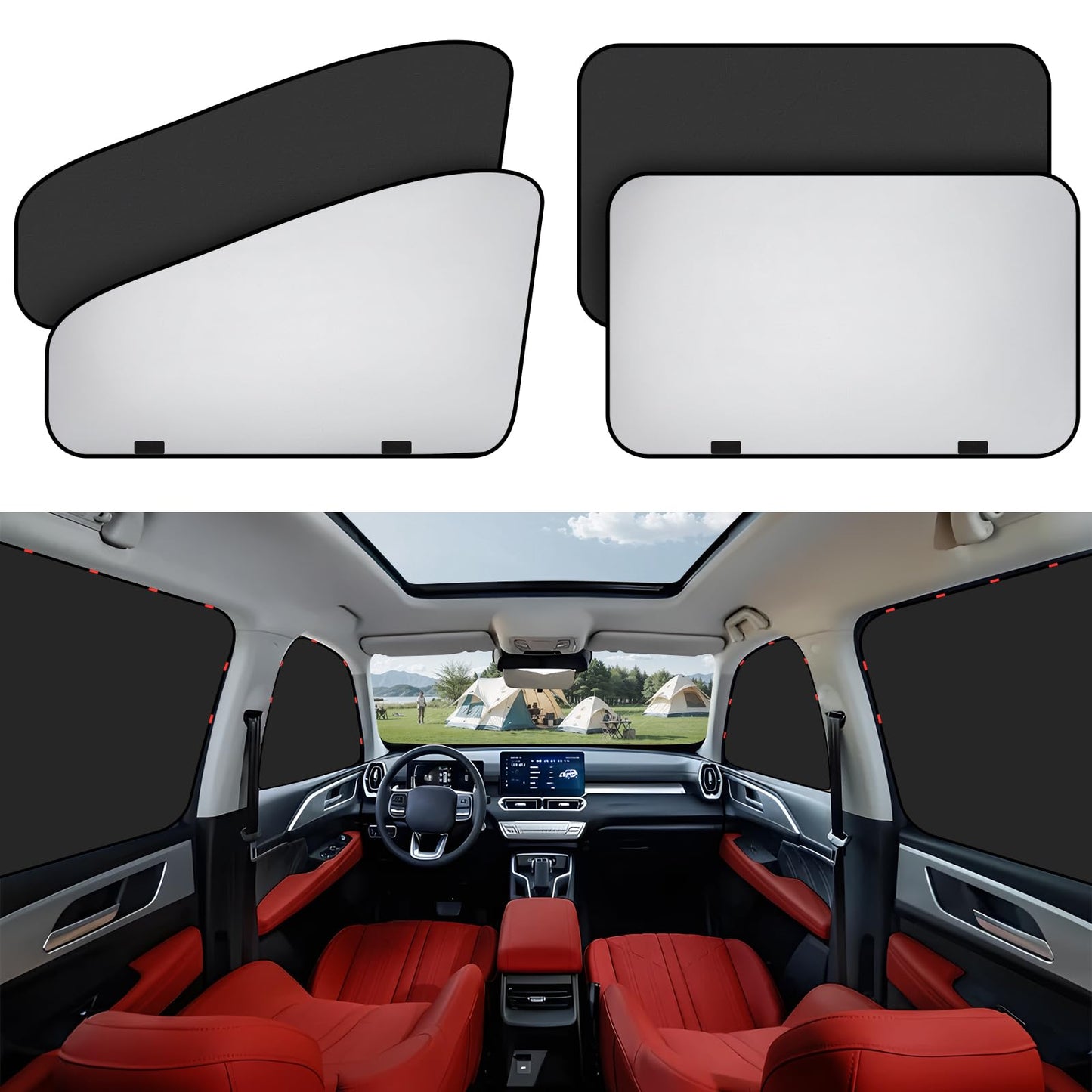XCBYT Parasol Lateral Magnético 4 Unidades, Ventanas Traseras Coche, Protector Solar, Cortinas, Oscurecedor, Protección UV y Contra el Calor