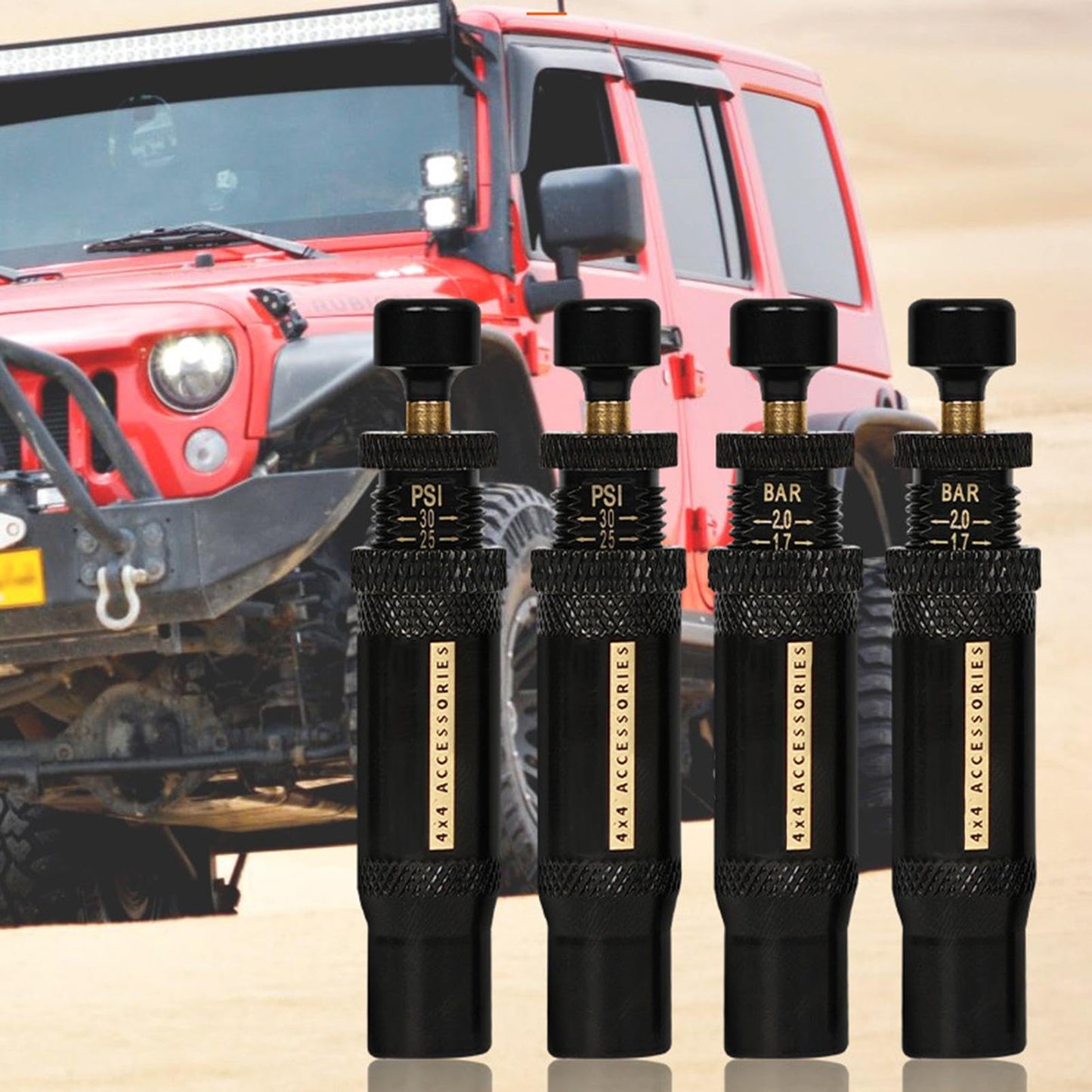 Deflactor de neumáticos automático, desinflador de neumáticos rápido, deflector de aire ajustable, 4 piezas 4 x 4 (10 – 30 psi) Auto Stop Rapid para vehículos todoterreno