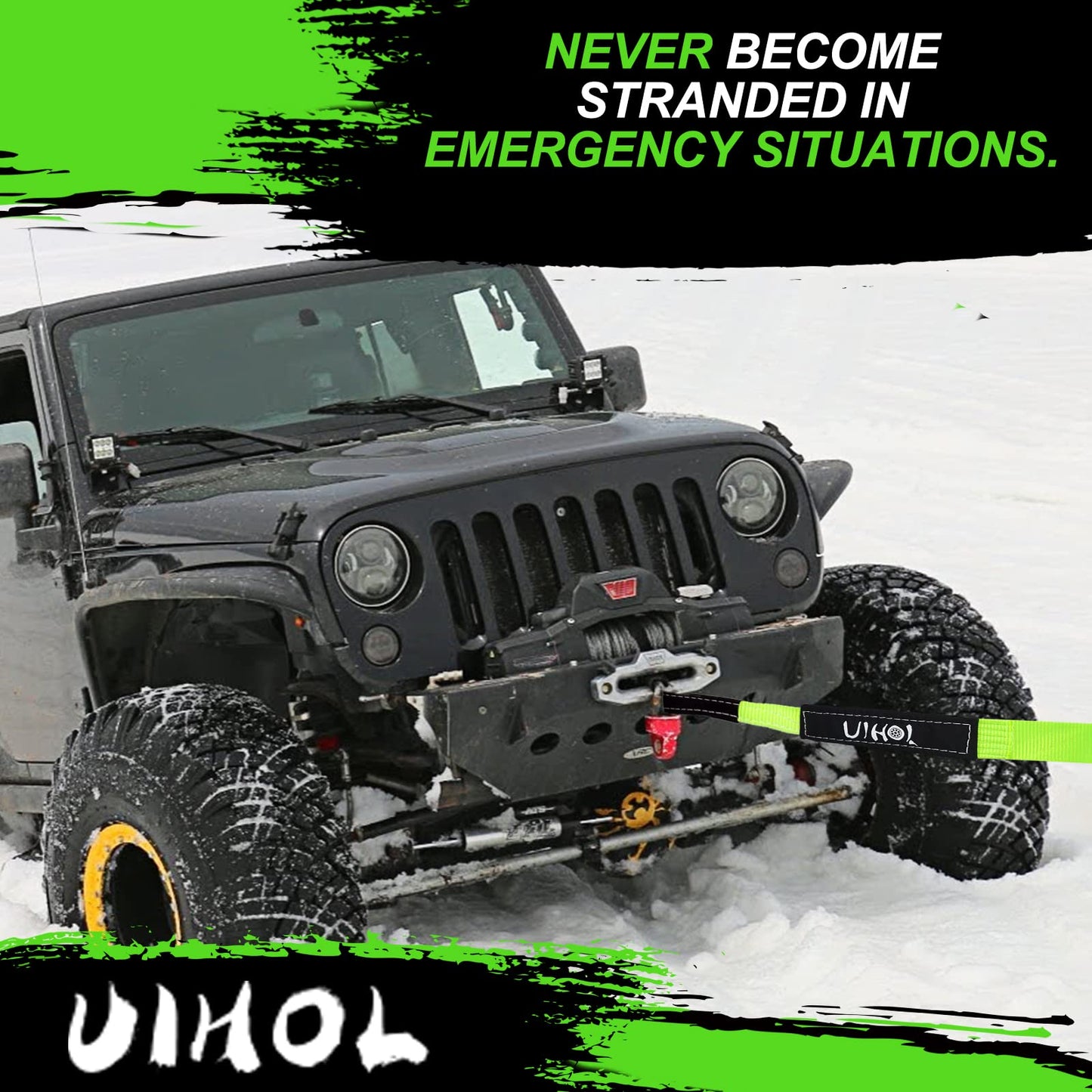 Cuerda de Remolque para Coche 10T, UIHOL 1/2'' Grillete Proa con Una Resistencia la Rotura de 26,455 LBS, 5M Eslinga 4x4 de Emergencia Vehículo para Mayor Seguridad,Diseño Verde Fluorescente