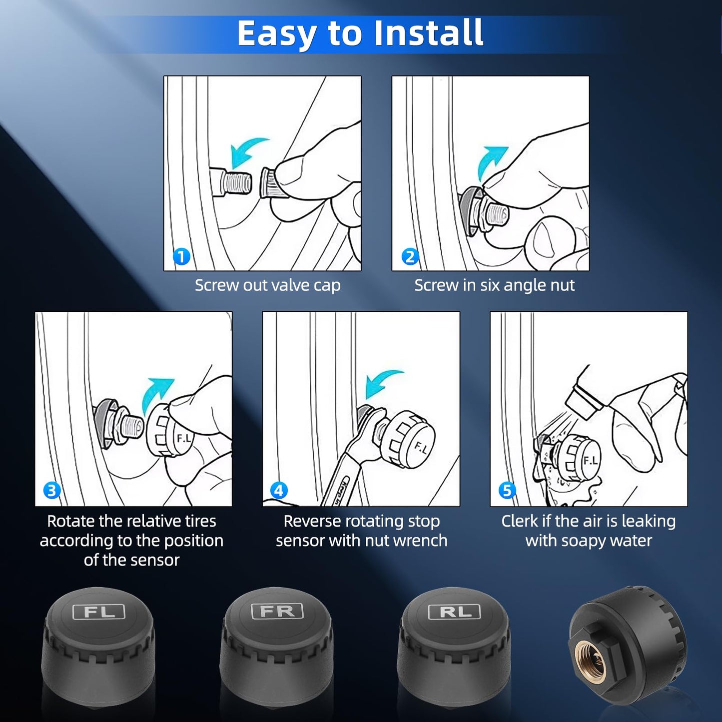 KAOLALI Sistema de monitoreo de presión de neumáticos TPMS Solar Wireless Monitor de presión de neumáticos con 4 sensores externos, visualización en tiempo real, presión de temperatura, 5 bares, carga