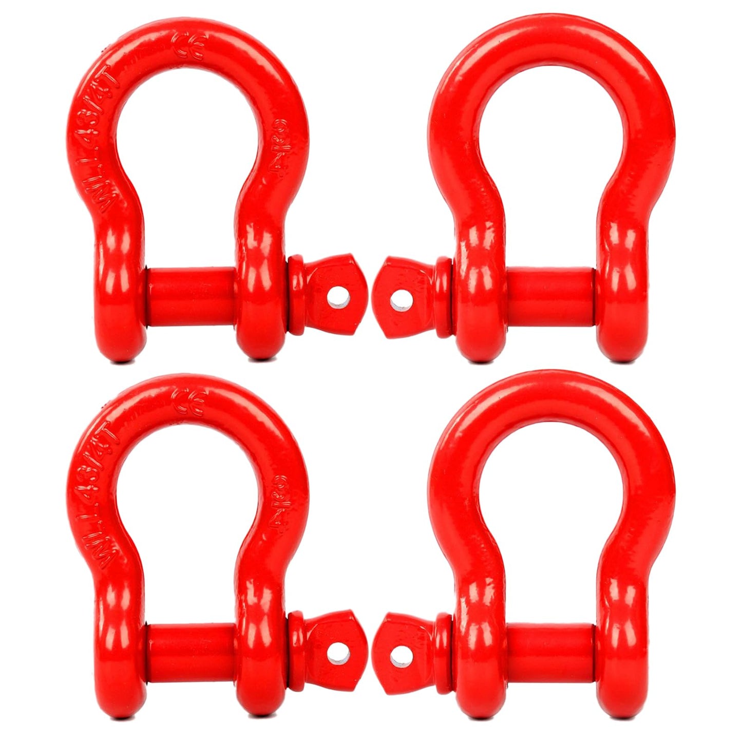 FreeTec 4 pzas Grilletes 4x4, 4,75T 3/4" Grillete de Acero Galvanizados con Pasador, Grilletes Remolque Eslingas Grillete Rescate 4x4 para Jeep Automóvil Camión (Rojo)