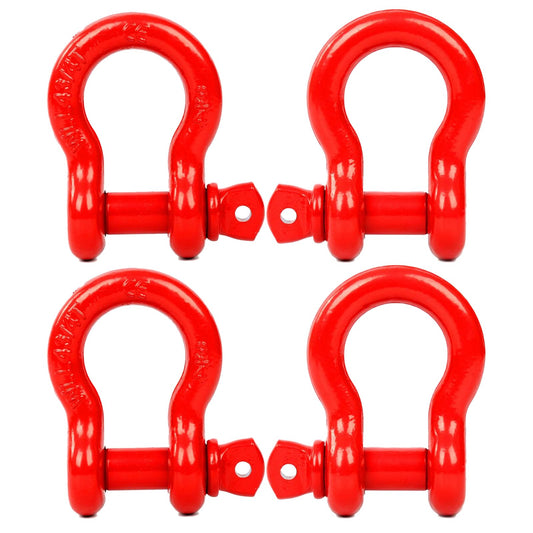 FreeTec 4 pzas Grilletes 4x4, 4,75T 3/4" Grillete de Acero Galvanizados con Pasador, Grilletes Remolque Eslingas Grillete Rescate 4x4 para Jeep Automóvil Camión (Rojo)