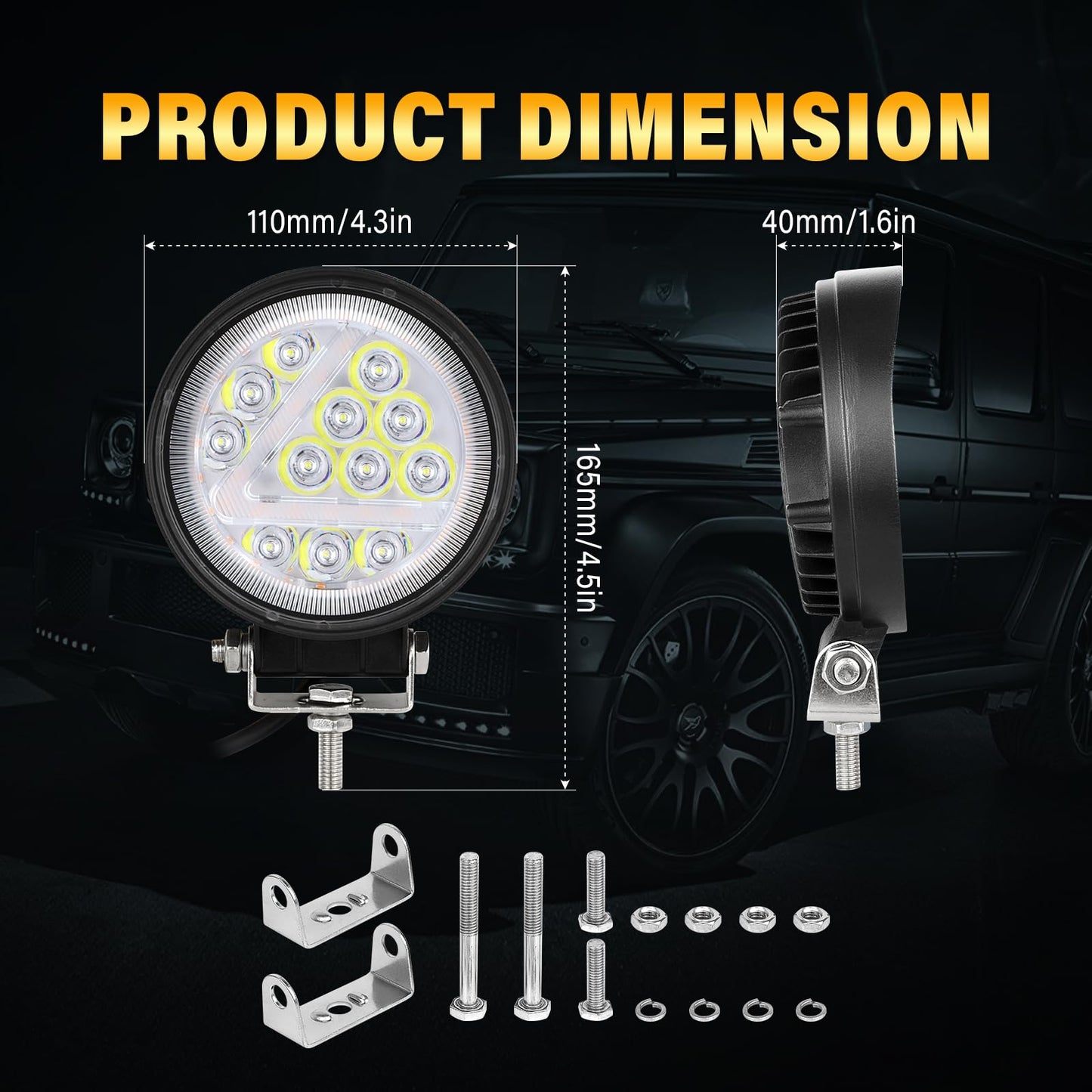 RIGIDON 2 Piezas 4 pulgadas 36W faro de trabajo redonda, largo alcance blanco y ámbar spot lámpara para off road camión coche ATV 4x4 tractor, foco led 12v 24v spotlights