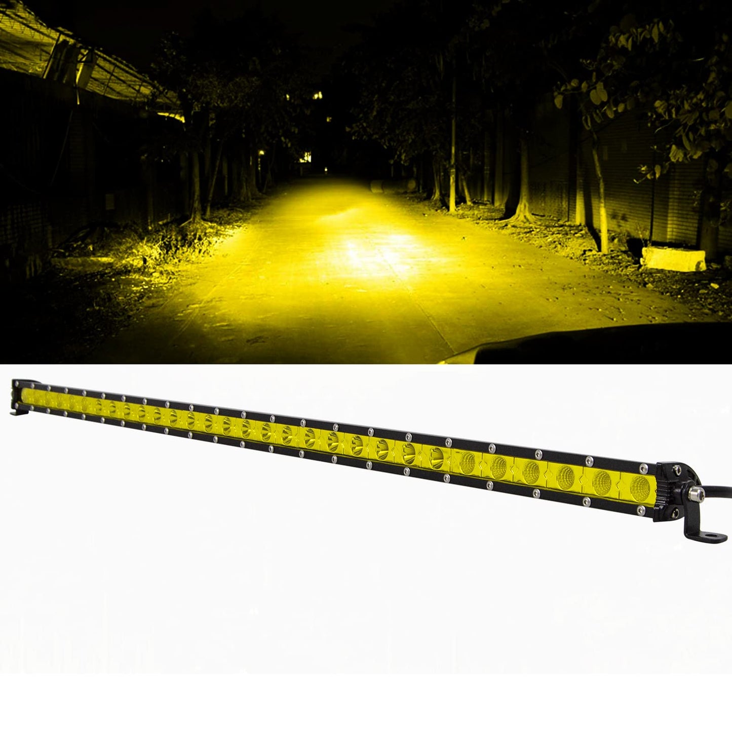 RIGIDON Amarillo Barra de luz led, 12V 24V 32 Pulgadas 150W, Unica Fila Delgado Barras Luminosas led para Off Road camión Coche ATV SUV 4x4 Todoterreno, 3000k Faros antiniebla, Flood Spot Combo