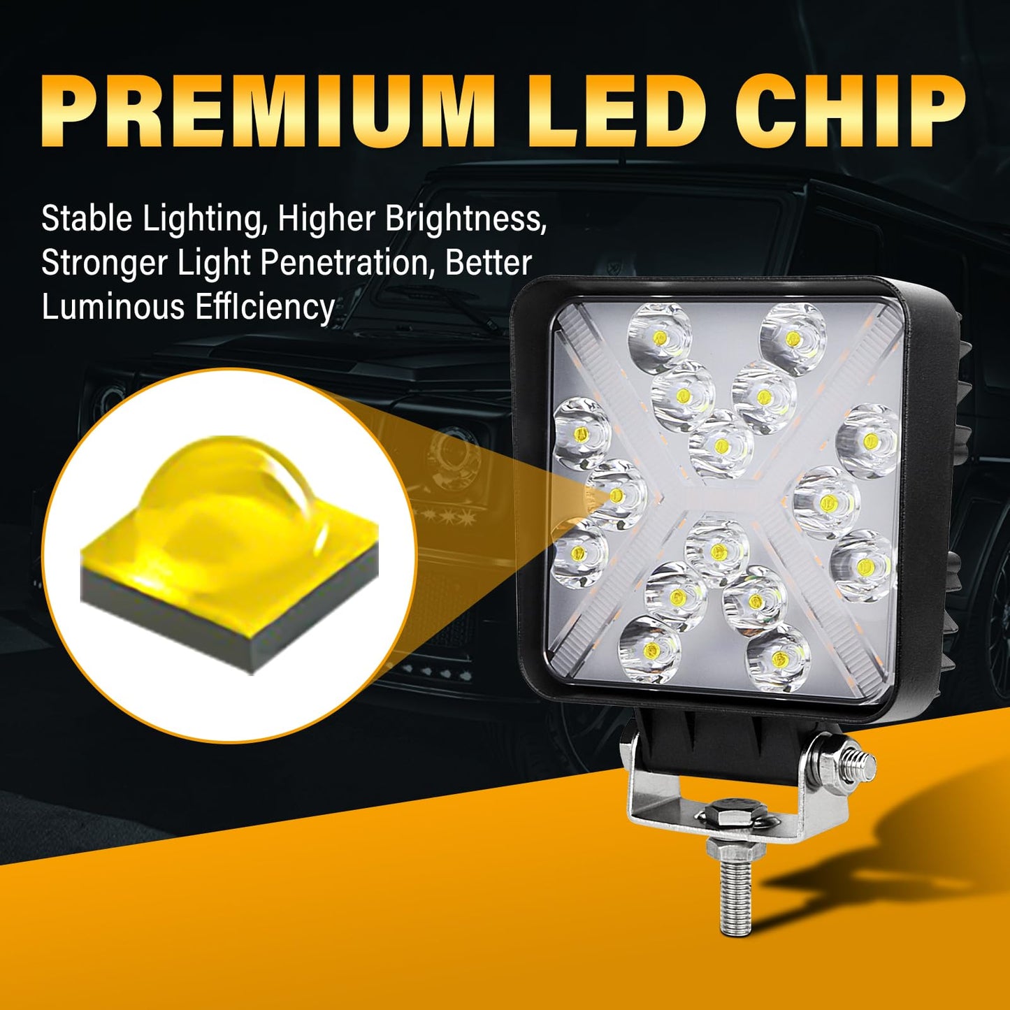 RIGIDON 2 Piezas 4 pulgadas 48W faro de trabajo rectangular, faros largo alcance led, Blanco y ámbar spot lámpara trabajo led para off road camión coche ATV 4x4 tractor, foco led 12v 24v spotlights