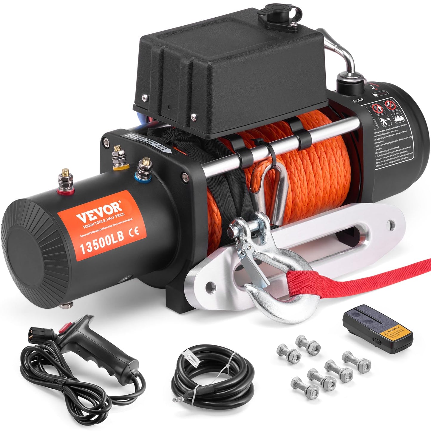 VEVOR Cabrestante Eléctrico 6123 kg 12 V CC Cuerda Sintética Guía de Cable Control Remoto Inalámbrico y por Cable Impermeable IP55 para Remolcar SUV Todoterreno, Jeep, Camión, Remolque, Barco